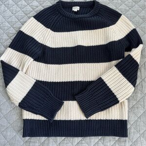 J. Crew Navy and Cream Striped Crewneck Sweater